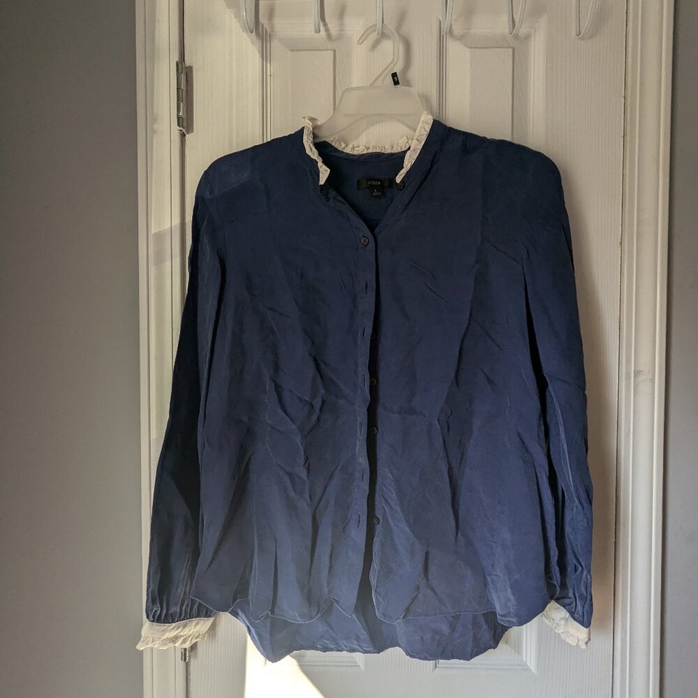 Women's J Crew Re- Imagined Button Up, Blue w White Detail, Size L